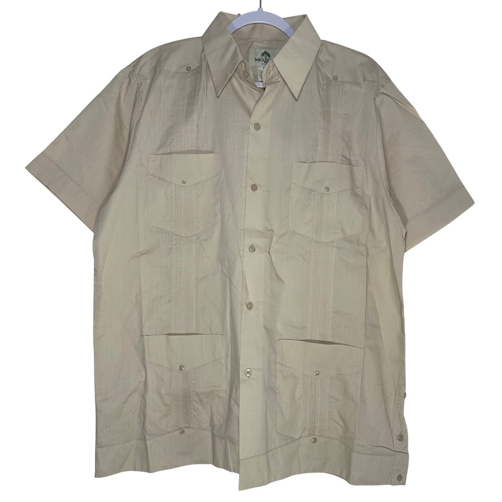 Mojito Collection Mens XL Tan Guayabera Shirt Short Sleeve Pleated Cuban Beige